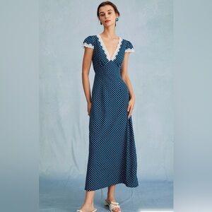 RIHOAS Navy Polka Dot Midi Dress